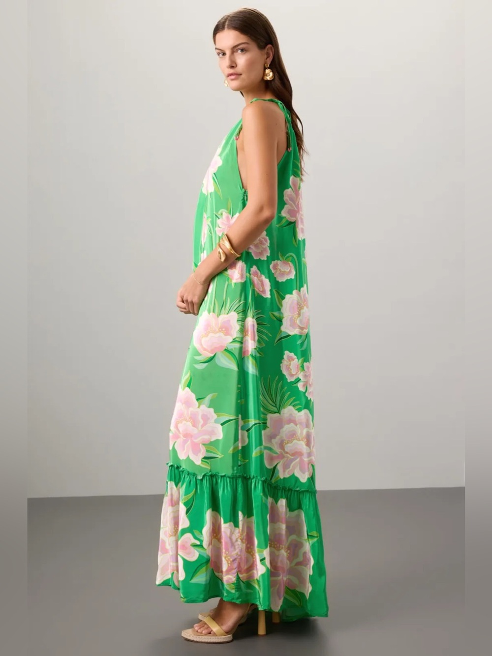 Farm Rio Floral Vibing Maxi Dress Green Women's Size XL - Picture 2 of 7